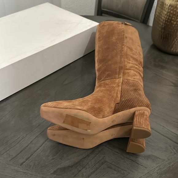 3.1 Phillip Lim Tess Square-Toe Ribbed Suede Tall Boots - Picture 3 of 10